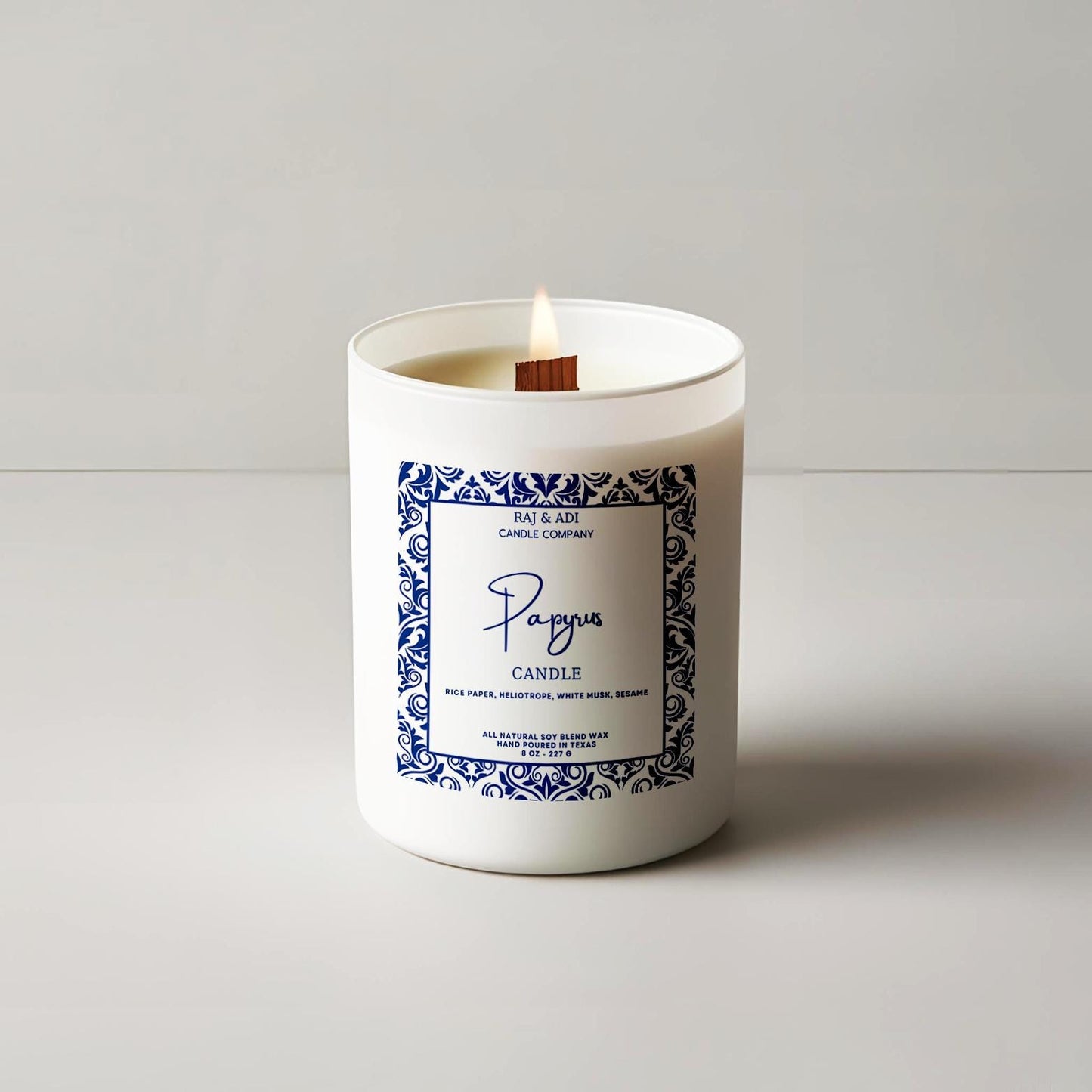 Papyrus Candle - 8 oz Soy Blend | Rice Paper, Musk | 50+ Hour Burn
