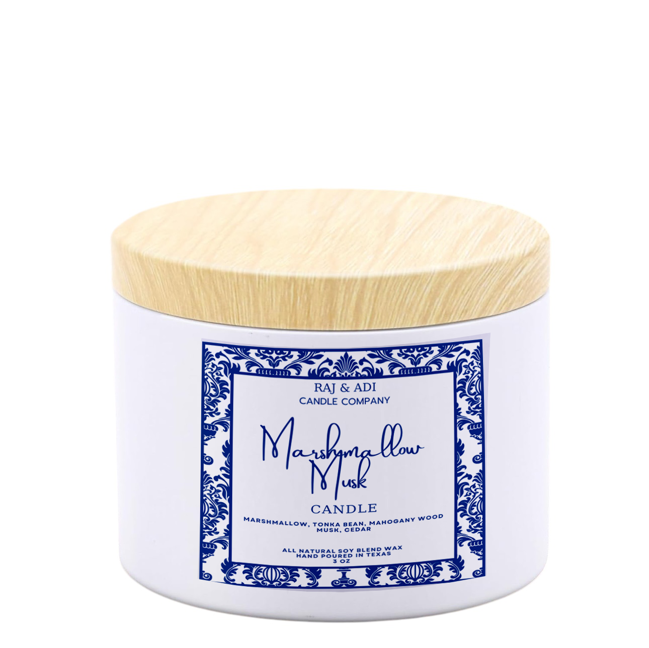 Marshmallow Musk Candle - 3 oz Soy Blend |Marshmallow, Mahogany, Tonka Bean