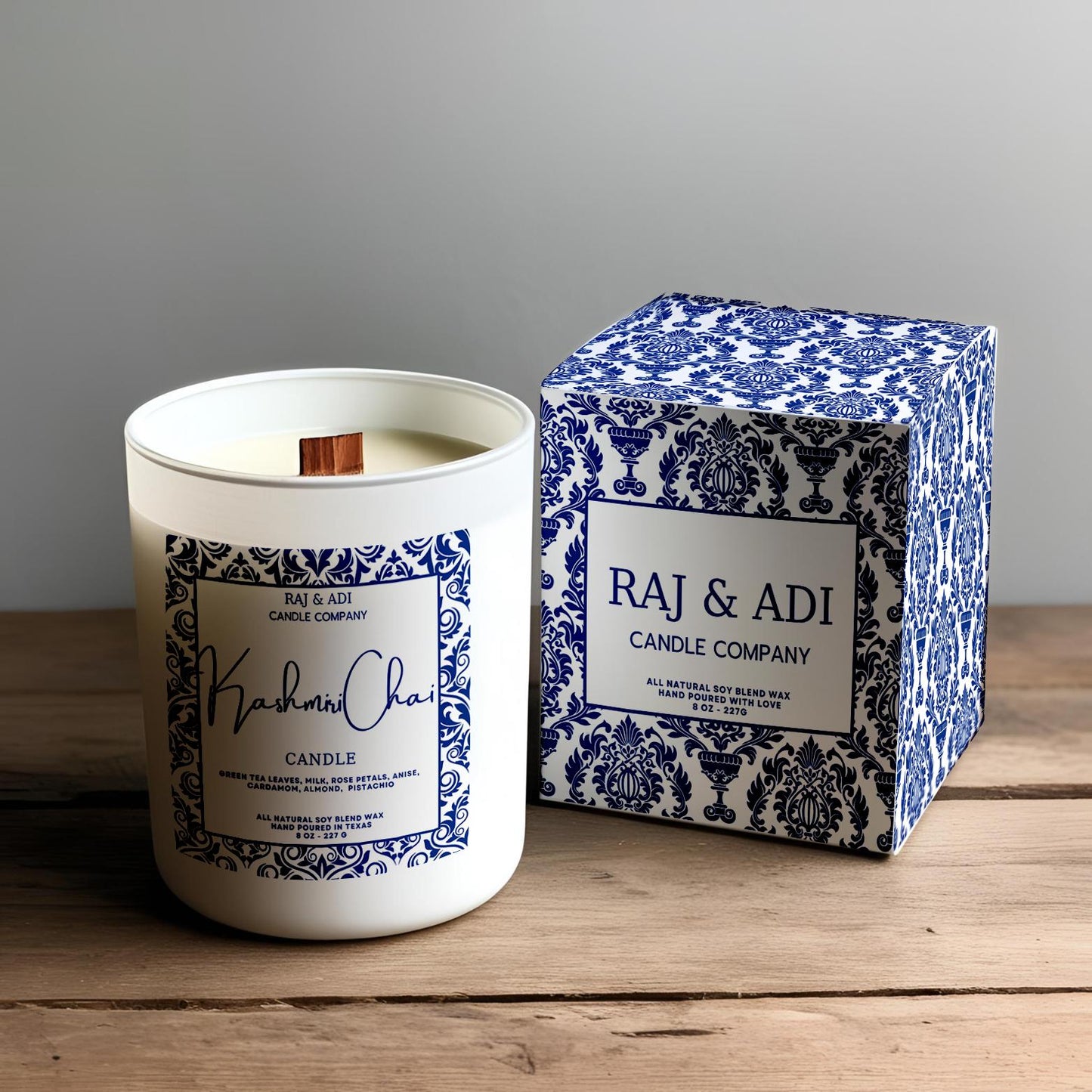 Kashmiri Chai Candle - Hand-Poured, 8 oz - Aromatic green tea leaves and sweet, creamy milk.