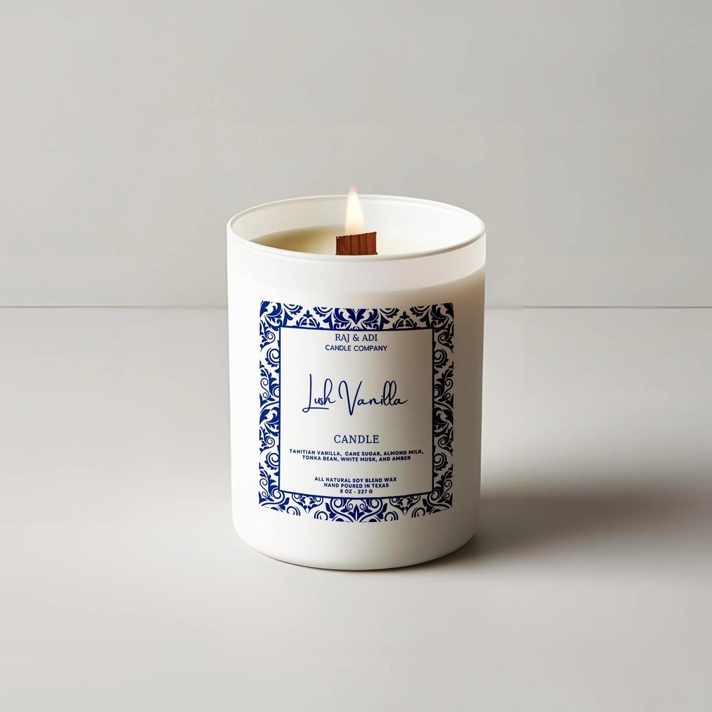 Lush Vanilla Candle  - 8 oz Soy Blend | Indulgent Vanilla Musk & Amber | 50+ Hour Burn